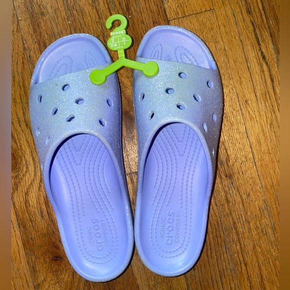 Crocs Women’s Size 7 Classic Platform Glitter Moon Jelly Purple Slide 208233 - Picture 4 of 4